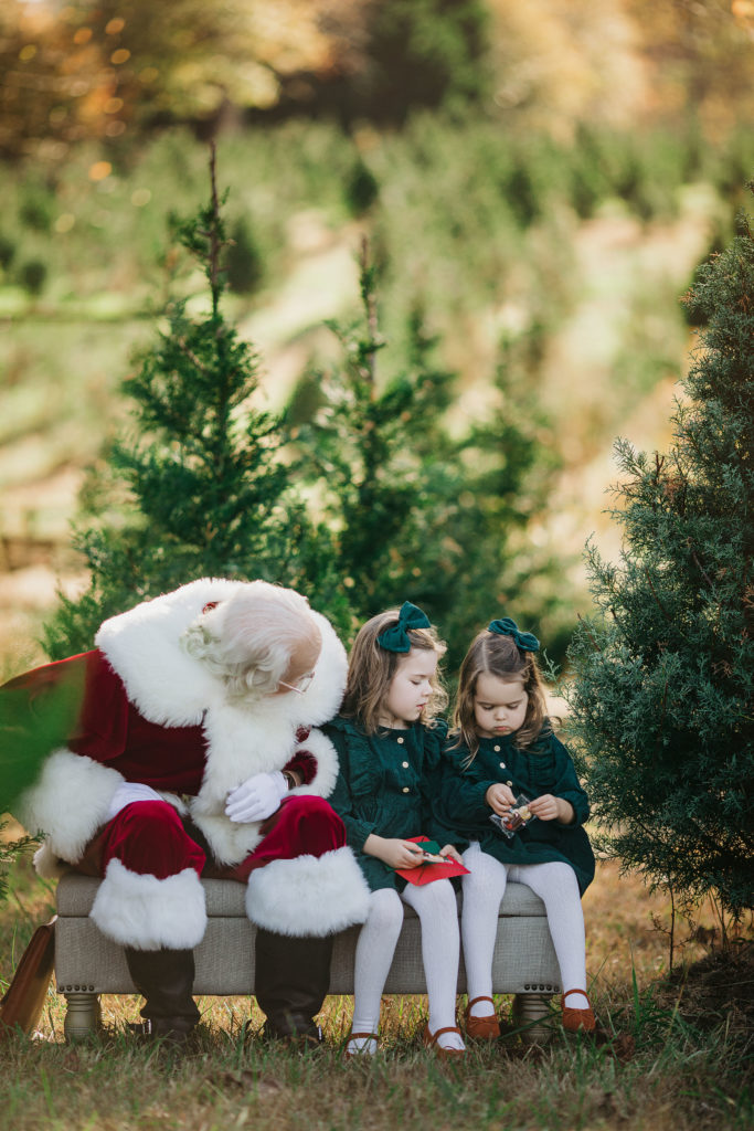 Santa with kids at the tree farm